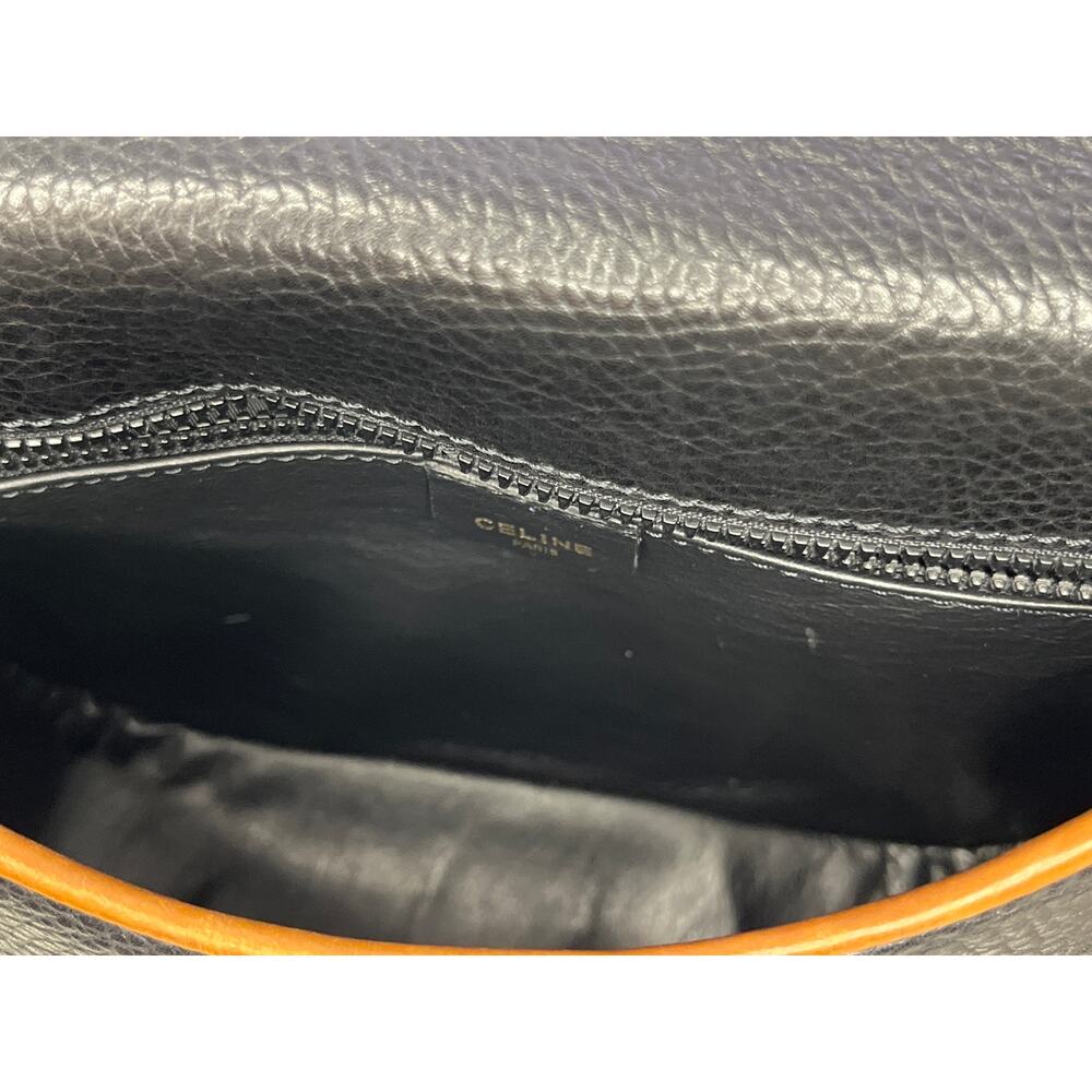 Celine Vintage Leather Crossbody Bag Black Brown Flap Italy Minimalist - Picture 11 of 15